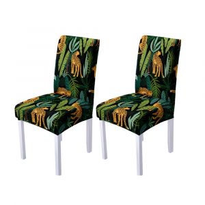 Lot De 2 Housses De Chaise Extensibles &Agrave; Motif L&eacute;opard Pour Salle &Agrave; Manger Et Cuisine - Vert - Neuf