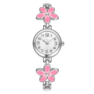 Lvpai Femmes Alliage Bracelet Quartz Cadran Rond Analogique Montre (Bracelet Argent Rose Fleur) - Neuf