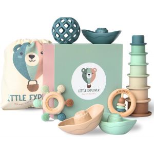 Ulteronixshop-Jouet Bebe Evolutif 0-36 Mois, Cadeau Naissance Fille Cadeau Naissance Garcon, Anneau Dentition Bebe, Tasses Empilables, Hochet, Montessori 6 Mois, Jouet Sensoriel - Neuf