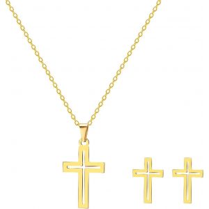 Kal-Collier Croix Homme, Acier Inoxydable Collier Homme Avec Pendentif Croix Chaîne, Collier Avec Pendentif En Forme De Croix, Clous D'oreilles Croix, Chretienne Croix Pour Homme Et Femme - Neuf