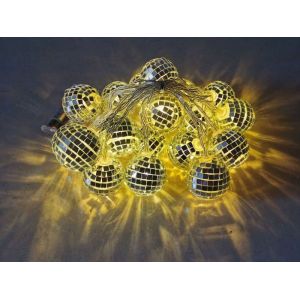Guirlande Lumineuse Led 3 M Avec Boule Disco Et Miroir, Lumi&egrave;re Chaude, Aliment&eacute;e Par Piles, 20 Ampoules, Pour D&eacute;coration Int&eacute;rieure Et Ext&eacute;rieure - Neuf
