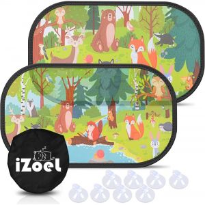 Kal-Pare Soleil Voiture Bébé Enfant, 2 Pcs Pare Brise Vitres Latérales, Motif Renard Bunny Animal, Auto Adhésifs, 8 Ventouses, Sac Rangement, 51 X 31 Cm, Universelle - Protection Solaire Et Uv - Neuf
