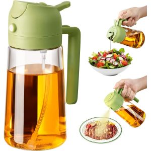 KALANKA-470 ML Pulverisateur d'huile et Distributeur 2 en 1, Huile d'olive Distributeur verseur pour, Cuisine,Friteuse d'air,Salade, Barbecue (Vert) - Neuf