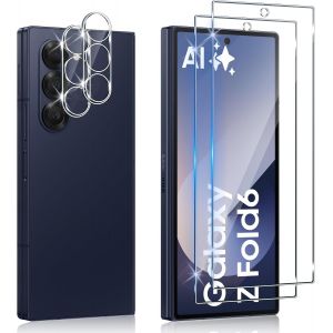 KAL-Verre Trempé Pour Samsung Galaxy Z Fold 6 5G / Z Fold6 5G Avec Caméra Arrière Protecteur [2+2 Pcs], Dureté 9H [Sans Bulles] [Ultra Hd] Ultra Résistant Film Vitre Trempé Protection Écran - Neuf