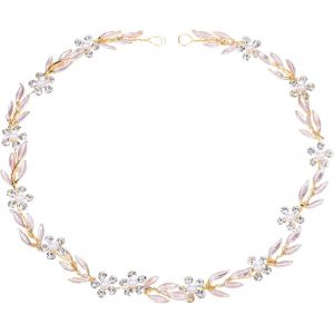 Kalvd-Bandeau De Cheveux Pour Femme-Couronne Dorée-Bijou De Mariée-Bandeau De Mariée-Fleurs En Cristal-Accessoire De Déesse Romaine-Couronne De Laurier-Fée-Communion-Feuilles - Neuf