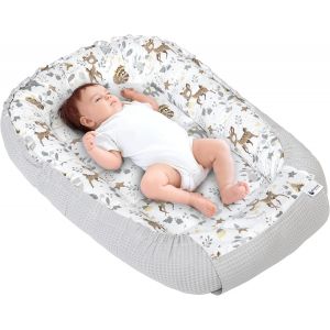 Reducteur De Lit Bebe - Réducteur Bébé 100x60x15cm Cocon Et Naissance Couffin Nid D'ange 100% Coton Gaufre (Cerf Avec Gaufre Gris) - Neuf