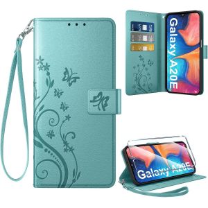 Sjzg-Coque Pour Samsung Galaxy A20e + 1 Verre Tremp&eacute;, Retro Design Housse Premium En Cuir Pu Pochette De Portefeuille Pour Porte Cartes Fonction Stand Flip Etui Pour Samsung A20e, Vert - Neuf