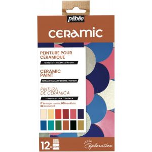 JEXNOVASHOP-P&eacute;b&eacute;o - Set Exploration Ceramic - Kit de Peinture C&eacute;ramique, Id&eacute;ale D&eacute;coration Terre Cuite, Fa&iuml;ence - 12 Flacons de 20 ml, Coloris Assortis - Neuf