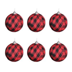 Arbre de no&euml;l Ornements Suspendus &agrave; Carreaux Boules Rouge Noir 6PCS - Neuf