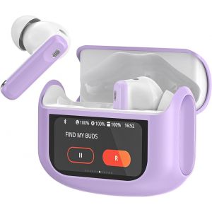 KALANKA-Ecouteurs Bluetooth sans Fil, 48H &Eacute;couteur Bluetooth 5.4 avec &Eacute;cran Tactile Multifonction, St&eacute;r&eacute;o Immersif Ecouteurs sans Fil avec R&eacute;duction du Bruit ANC/ENC/Mode Transparence, Raisin Violet - Neuf