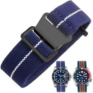 Eryi-Bracelet De Montre Élastique Nylon Style Marine Nationale Parachute Bracelet Montre En Tissu Remplacement Avec Crochet Boucle Noir/Argenté Homme Femme,18/20/22mm - Neuf