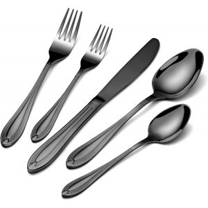 Univionlions Ensemble De Couverts Polis 20 Pièces Pour 4 Personnes Ensemble De Vaisselle Noir Tendance Couverts En Acier Inoxydable Comprend Un Couteau, Une Fourchette Et Une Cuillère - Neuf