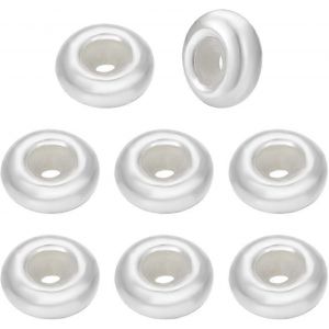 Lot De 8 Perles Rondelles En Argent Sterling Avec Insert En Caoutchouc Coulissant, 5 X 2 Mm, Trou : 1,2 Mm - Neuf