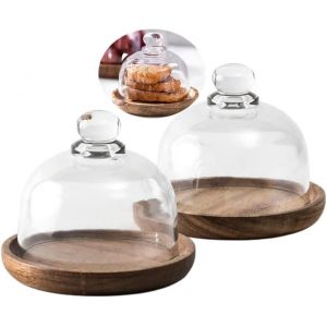 Plateau Rond En Bois Avec Mini Cloche En Verre - Neuf