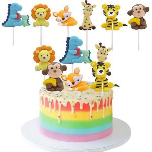 Animaux G&acirc;teau Topper D&eacute;coration De F&ecirc;te D'anniversaire Toppers Avec Une Crevette De Lion, Singe, Dinosaure, Tigre, Renard Animaux D&eacute;corations De G&acirc;teau - Neuf