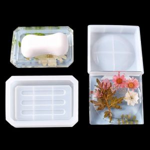 2 Pcs Soap Dish Resin Moulds Moule Porte-savon Rectangle Moules de Bo&icirc;te &agrave; Bijoux Epoxy Moulle en Silicone Stockage Plaque de Support (Soap Dish Resin Moulds) - Neuf