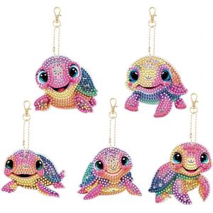 Trahoo-Diamond Painting Portes-Clés, 5pcs 5d Diy Peinture Diamant Portes-Clés Pendentif, Tortue Diamond Art Keychain Pendentif Pour Sac À Dos Sac À Main Décoration, Cadeau De Garçon Filles - Neuf