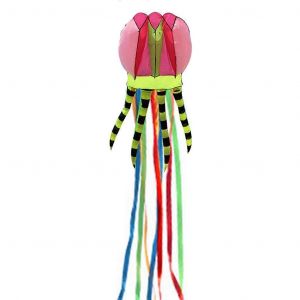 Cerf-volant méduse 3D sans cadre, pieuvre, jouet pour enfant, plage, vacances d'été, jardin, avec longue queue, activité familiale, rose - Neuf