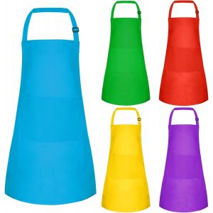 KALANKA-Lot de 5/10/20 tabliers de chef réglables avec 2 poches pour enfants, pour la cuisine, la pâtisserie, la peinture, les travaux manuels - Neuf