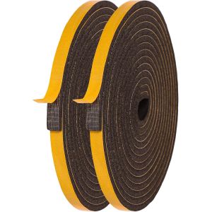 Joint Autocollant pour Porte et Fenêtre-12mm (L)x6mm (H)-Isolation Phonique et Thermique-Bande d'Étanchéité Adhésive en Mousse pour Porte d'Entrée,Placard et Garage,2 Rouleaux de 5m (10m) - Neuf