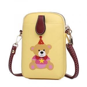 Sac À Bandoulière Mignon D'anniversaire Ours (Jaune), Mini Sac À Bandoulière En Cuir Pu Souple À Motif Kangourou Pour Téléphone Portable Comme Cadeau Pour Les Jeunes Filles - Neuf