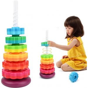 ChenQuanSarl-Jouets Empilables Pour Enfants, Jouet Rotatif Arc-En-Ciel Pour Jeunes Enfants Tourne Disque Bicolore Pour Enfants Cultiver La Capacité Pratique, Reconnaissance Des Couleurs - Neuf