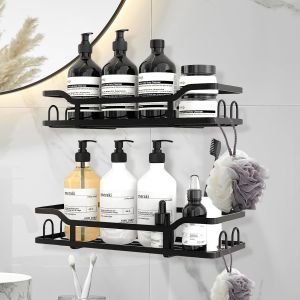 Lot De 2 Etagere Douche Sans Percage, &Eacute;tag&egrave;re Salle De Bain En Acier Inoxydable, Support Savon Douche, Porte Gel Douche, Support De Gel Shampoing, Organisation De Salle De Bain (Noir) - Neuf