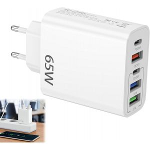 LORANKA-Chargeur USB C 65W,5 Ports Chargeur USB C avec Rapide Intelligent QC 3.0,pour Samsng Phone Pad,Blanc - Neuf