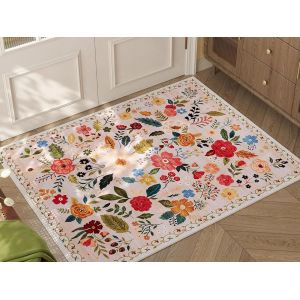 Tapis De Porte Lavable &Agrave; Motif Floral 60 X 90 Cm, Antid&eacute;rapant, Rose - Neuf