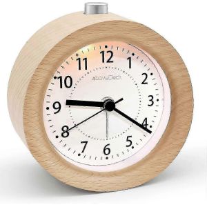 Reveil analogique sans tic-tac, reveil en bois avec fonction snooze, reveil retro avec veilleuse, reveil sans pile anti-radiation - Neuf