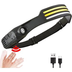 Lampe Frontale Triple Led Rouge Jaune Blanc Rechargeable Usb-C Avec D&eacute;tecteur De Mouvement, Lampe Frontale R&eacute;sistante &Agrave; L'eau Pour Course &Agrave; Pied, Cyclisme, Marche, Jogging, P&ecirc;che, Randonn&eacute;e - Neuf