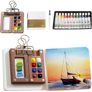 Nouvelhorizonstore-Mini Kit De Peinture Aquarelle De Voyage,12 Couleurs Pour Artiste De Poche,8 Grilles En Bois Avec Clip En M&iquest;&iquest;Tal, Cadeau Pour Artistes,Peintres Et &iquest;&iquest;Tudiants - Neuf