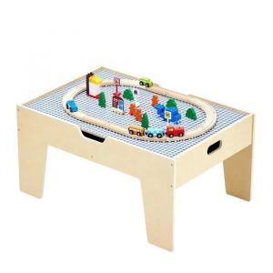 Table Circuit Train Bois-Duoku-avec 290 Briques de Construction 30 Accessoires-Ensemble Rail de Train et V&eacute;hicules - Neuf