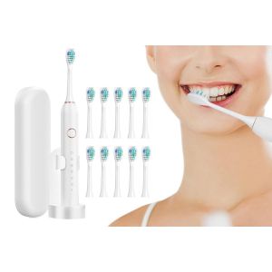 Brosse &Agrave; Dents &Eacute;lectrique 22 000 Vpm Avec 10 T&ecirc;tes De Brosse Et Accessoires - Blanche - Neuf