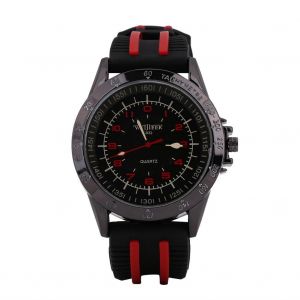 Sport Quartz Silicone Sport Big Dial Analogique Montre-Bracelet (Bracelet Rouge Cadran Noir) - Neuf
