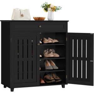 Ulteronixshop-Meuble &agrave; Chaussures avec Tiroir et Etag&egrave;res R&eacute;glables &agrave; 4 Niveaux en MDF et M&eacute;tal pour Entr&eacute;e Dressing Chambre Couloir Noir 78 x 37 x 86 cm - Neuf