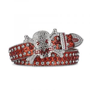 ¿Rouge 115cm¿ Strass Crâne Ceinture Hommes Shiny Ceinture De Mode Punk De Mode Ceinture Cloutée Pantalon Jeans Veste - Neuf