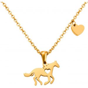 Kal-Collier De Cheval Pour Les Filles Collier À Breloques Coeur Initial Délicat En Acier Inoxydable Fête Des Mères Bijoux D'anniversaire Cadeaux Pour Les Femmes Mère Amoureux Des Chevaux - Neuf