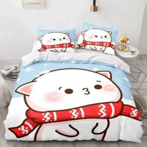 Parure De Lit De Luxe Avec Imprime 3d Et Motif Chat Pêche, Ensemble De Literie Pour Lit Double, King Size, Twin, Housse De Couette, Linge De Lit Blanc Pour Enfants Et Filles, 2025 - Neuf