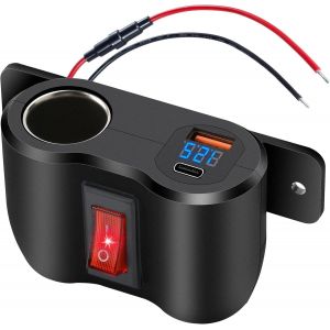 TIANYI-Prise de charge USB 54 W mise &agrave; niveau 12 V avec prise allume-cigare de 180 W et panneau d'affichage de voltm&egrave;tre LED, chargeur USB QC3.0 et PD3.0 type C double port pour camping-car, bateau - Neuf