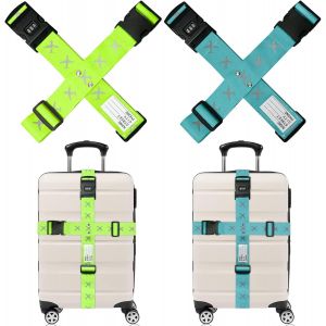 Sangle De Valise, Sangles De Bagages, 4 Sangles De Valise De Voyage Avec Serrure À Combinaison, Réglables Pour Valises De 20 À 34 Pouces (Bleu Lac Et Vert Vif) - Neuf