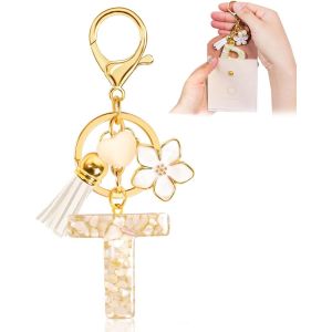 Kal-Porte-Clés Pour Fille Lettre, Porte-Clés Pour Femme Avec Lettre Initiale, Alphabet Pendentif Initiale En Résine, Keyring Avec Pendentif Amour Et Pampille, Cadeau Pour Femme Beige - Neuf