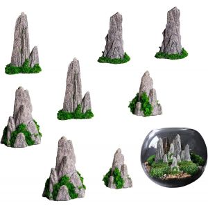 Mevronisshop-8 Pi&egrave;ces Rocaille Miniature En R&eacute;sine, Mod&egrave;le De Jardin Mini Rocaille, Rocaille De Bonsa&iuml; De Montagne, Mini Rocaille Artificielle, Aquarium, Bureau, D&eacute;coration De Table Basse - Neuf