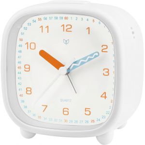 Kal-Réveil Enfant Garçon Fille, Réveil Matin Silencieux Sans Tic-Tac, Original Analogique Alarme Lumineux Snooze Réveil Chevet (Blanc) - Neuf