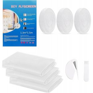 MAA-Moustiquaire Fenetre Sans Percage, Filet Anti-Insectes avec Bande Auto-Agrippante, Moustiquaire Adhésive pour Fenêtre, Moustiquaire Recoupable, Anti Mouche Moustiques (Blanc, 130 x 150 cm | 3 Piè - Neuf