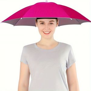 Chapeau Parapluie Parapluie Monté Sur La Tête,Protection De La Pluie Et Du Soleil D'été,Chapeau Parapluie De Pêche En Plein Air,Chapeau Parapluie Porté Sur La Tête - Type Rose Red - Neuf