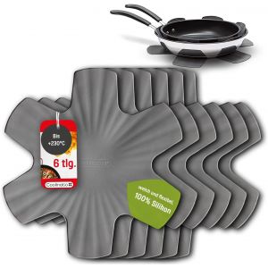 Set de 6 prot&egrave;ge-po&ecirc;les en Silicone 35 cm Gris-Dessous de Plat Universel,Protection pour po&ecirc;les & casseroles empilable-Protection Thermique,Lavable au Lave-Vaisselle et sans BPA - Neuf