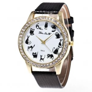 Zhoulianfa Femmes Tendance Chat Motif Affichage Analogique Mouvement Quartz Montre-Bracelet (Noir) - Neuf