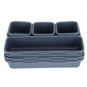 Hjlian Lot De 8 Boites De Rangement Pour Tiroirs, Plateaux De Rangement, Separateurs De Tiroirs Pour La Maison, Le Bureau, La Cuisine, La Salle De Bain, Gris Fonce - Neuf
