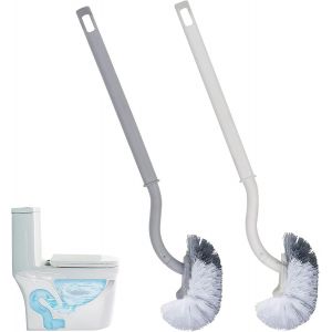 2pcs Brosse Toilettes Wc,Brosse De Toilettes À Manche Long-40cm,Balai Toilette Wc Suspendu,Brosse Nettosalle De Bain Avec Poils Solides-Partout Dans La Cuvette,Nettoefficace (Blanc+Gris) - Neuf